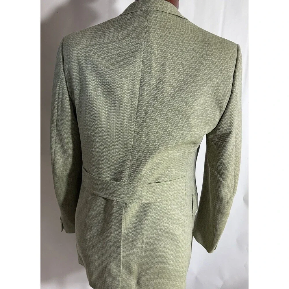 Vtg Men’s 40R Sport Coat Jacket Blazer Green Polyester Belted Textured Western